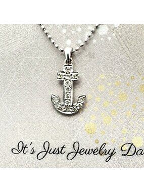 Womens 14K White Gold Necklace Diamond Anchor Pendant 16 Inch Estate